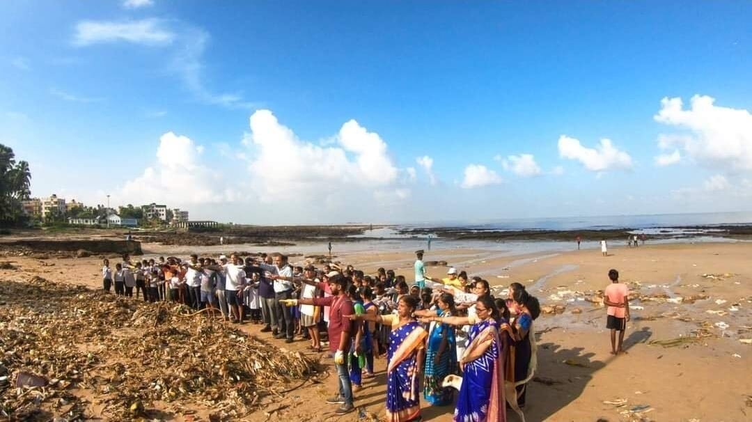 Beach Cleaning Drive by Municipal School Students at Silver Beach, Madh