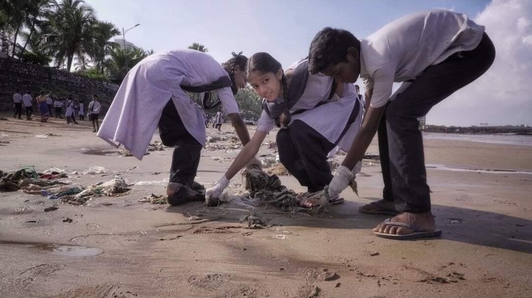 Beach Cleaning Drive by Municipal School Students at Silver Beach, Madh