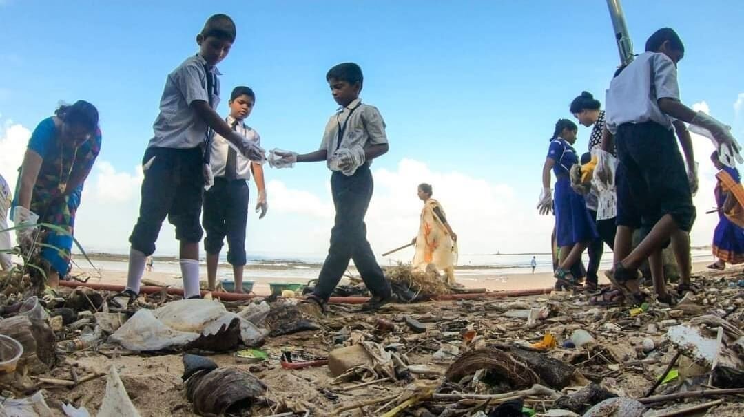 Beach Cleaning Drive by Municipal School Students at Silver Beach, Madh