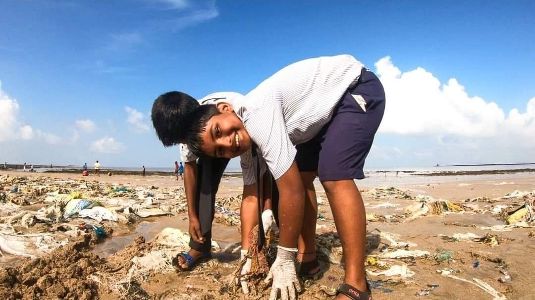 Beach Cleaning Drive by Municipal School Students at Silver Beach, Madh