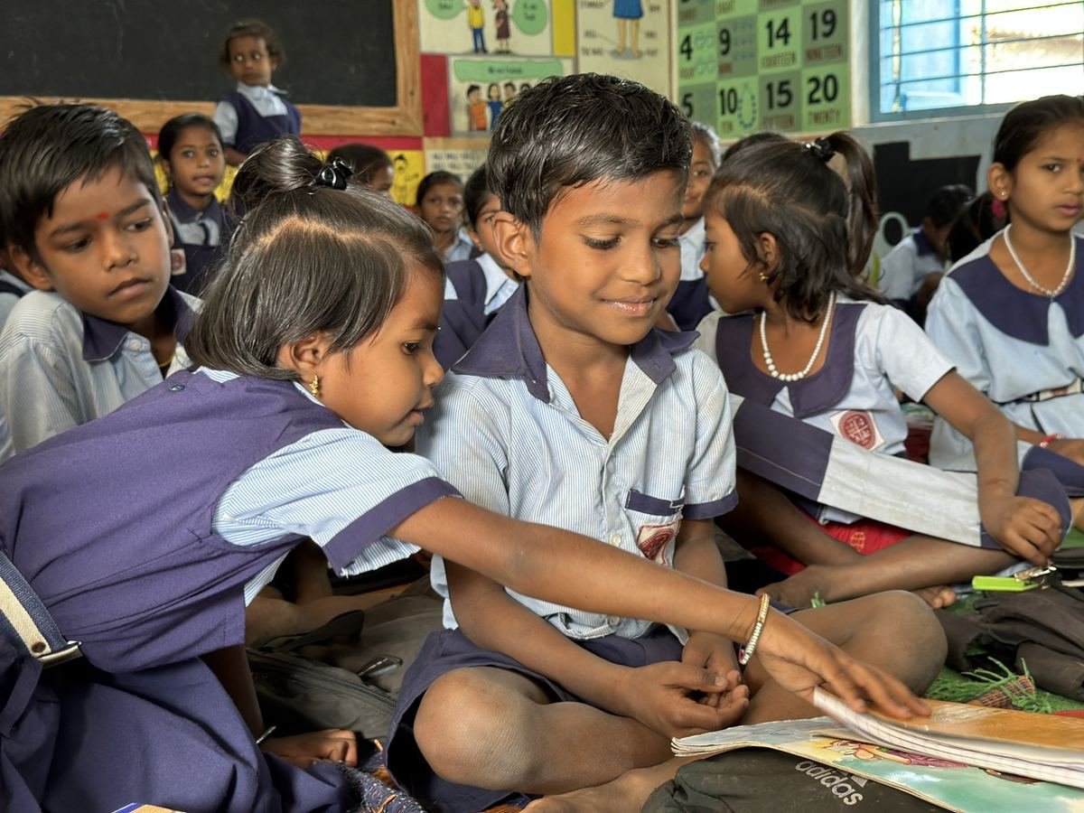 Students reading in their renovated classroom, 7 January 2023