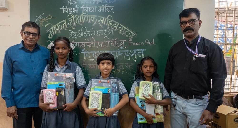 School supplies distribution at Vidarbha Vidya Mandir